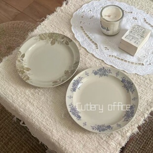 Cutlery 复古花卉西餐意面面包釉下彩大餐盘 法式