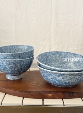 Cutlery | 一人食复古蓝色泼墨陶瓷早餐麦片米饭酸奶碗釉下彩汤碗