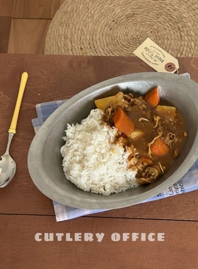 Cutlery | 来碗咖喱 出口日本304哑光不锈钢复古咖喱碗意面椭圆盘