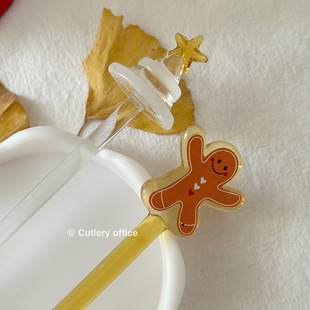 Cutlery 姜饼人圣诞树玻璃搅拌棒咖啡奶茶调酒搅拌棒