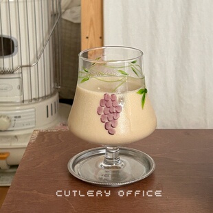 Cutlery 中古感vintage手工雕刻彩绘玻璃果汁咖啡杯 来颗葡萄