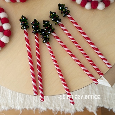 圣诞树红条纹高硼硅玻璃搅拌棒