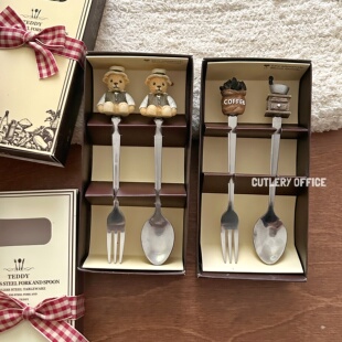 好看精致立体小熊咖啡豆咖啡勺水果茶套装 Cutlery 很特别包装