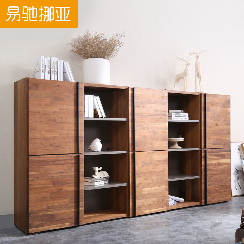 易驰挪亚家具北欧多功能大容量餐边柜黑胡桃木实木家用置物储物柜