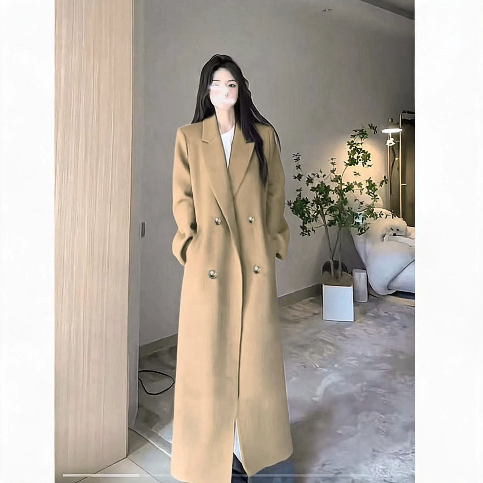 高个子正肩西装风衣外套女卡其色2026春秋季新款气质显瘦长款大衣