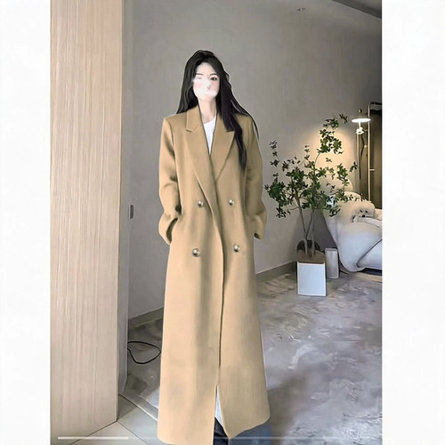 高个子正肩西装风衣外套女卡其色2026春秋季新款气质显瘦长款大衣
