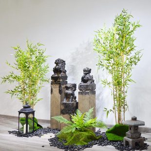 田园中式假竹子造景植物装饰仿真竹林套马柱景观绿植橱窗墙角摆件