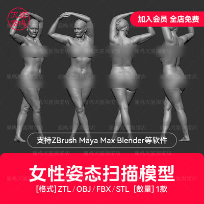 zbrush女性人物POSE人体扫描肌肉雕塑刻手办素体基础3D打印素模型