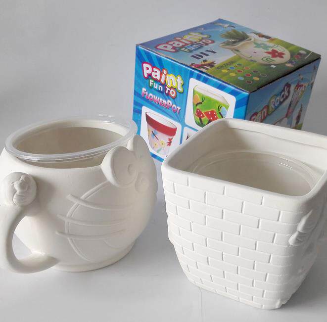 花盆栽杯子陶瓷彩绘涂鸦diy儿童手工制作白模填色石膏像娃娃涂色