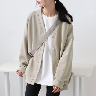 开衫 休闲百搭宽松V领中长款 外套叠穿上衣 新品 CHICVEN2025春季
