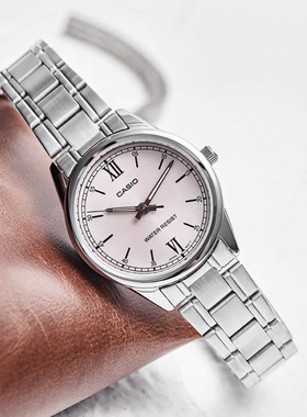 Casio卡西欧手表粉色表盘防水女士钢带手表LTP-V005D-4B2