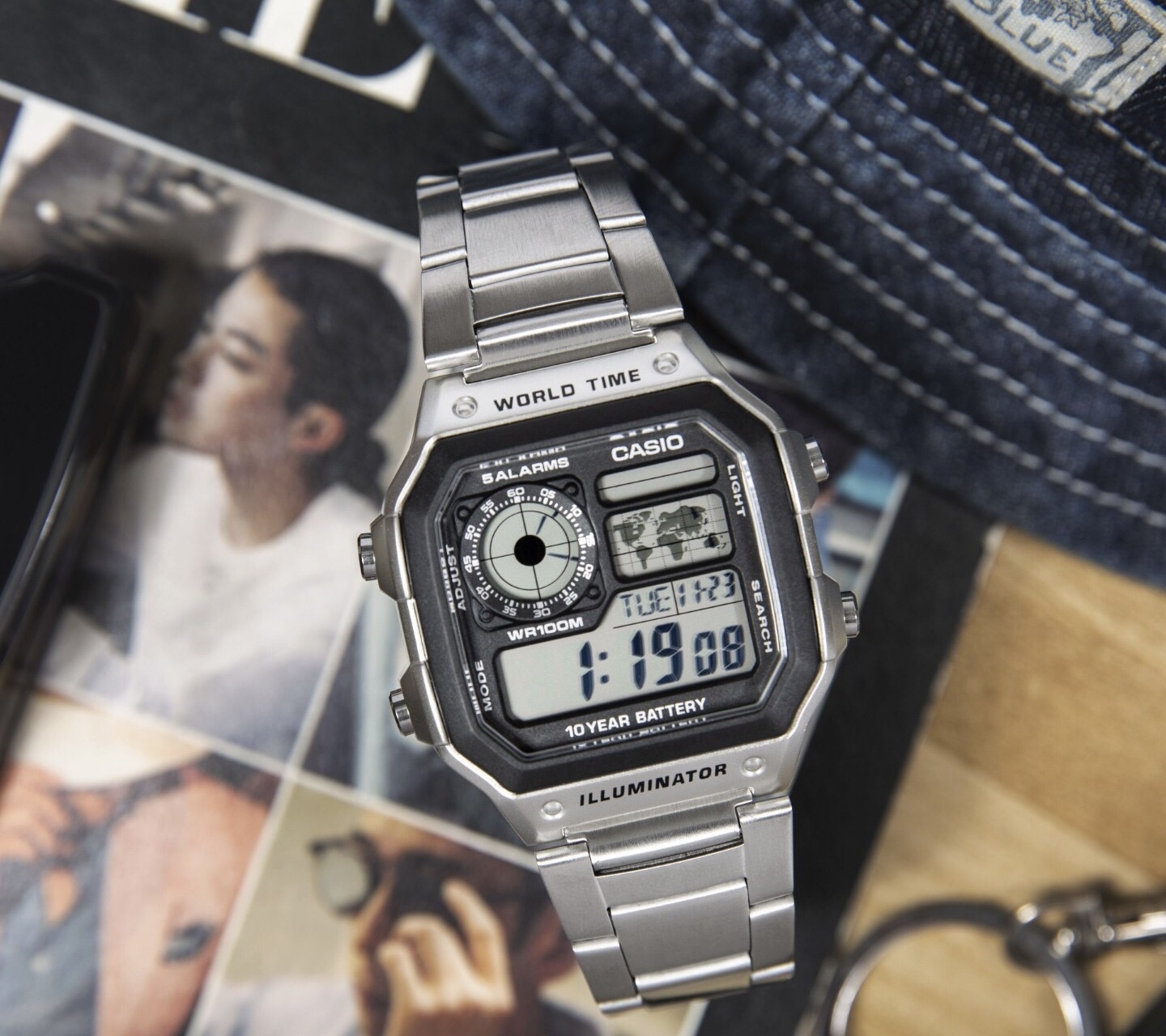 CASIO卡西欧AE-1200WHD-1A复古潮流多功能男女运动防水电子手表