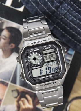 CASIO卡西欧AE-1200WHD-1A复古潮流多功能男女运动防水电子手表