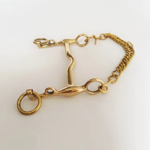 黄铜H型英式衔铁24目左右勾链条纯铜马嚼子单杆不能转动马具配件