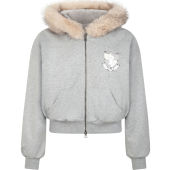 灰色皮草帽边毛绒里保暖卫衣外套 Nodress 拳套保暖宽松卫裤