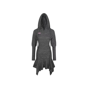 长款 Nodress 修身 2025秋冬新款 针织裙 黑白条纹连帽针织连衣裙