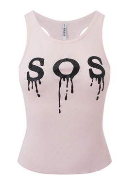 【Nodress】 黑色“SOS”闪粉粉色背心 简约字母印花吊带上衣女