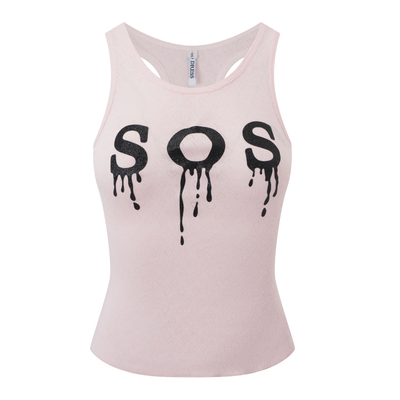 Nodress 黑色“SOS”闪粉粉色背心 简约字母印花吊带上衣女