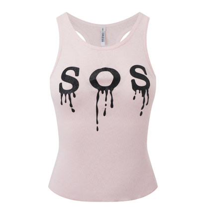 【Nodress】 黑色“SOS”闪粉粉色背心 简约字母印花吊带上衣女