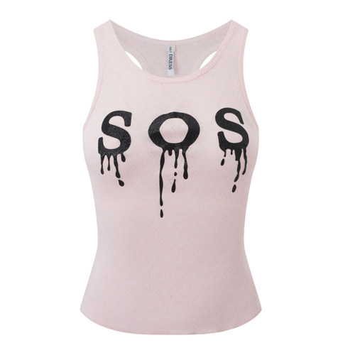 Nodress 黑色“SOS”闪粉粉色背心 简约字母印花吊带上衣女