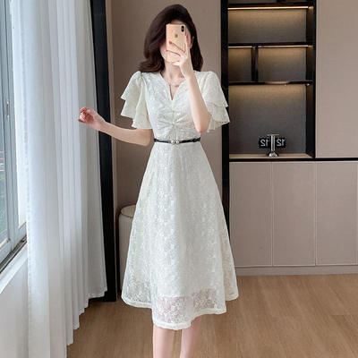 女装2026夏季十三行法式气质白色蕾丝连衣裙日常通勤公主长裙单件