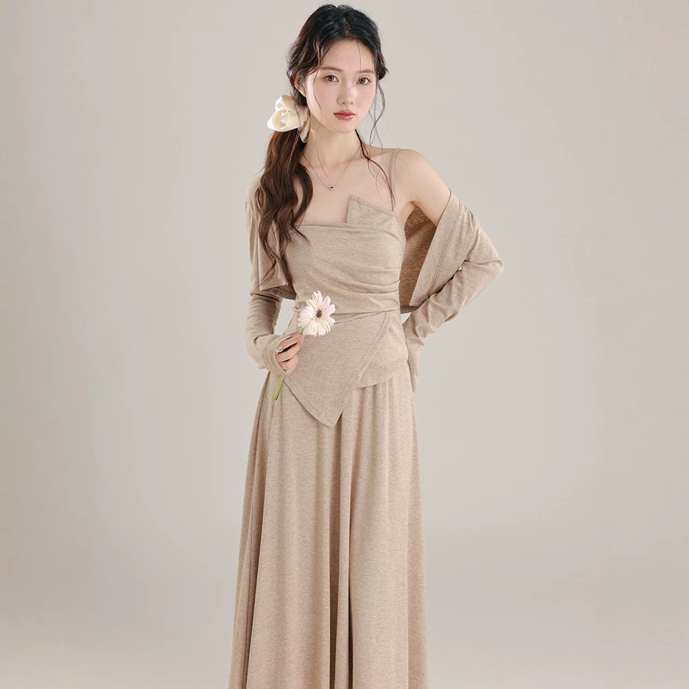 女装2026秋季十三行新款韩式休闲甜美气质修身显瘦针织长裙三件套