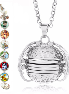 6层天使翅膀相盒相册项链4层折叠照片DIY定制礼物可打开吊坠含链