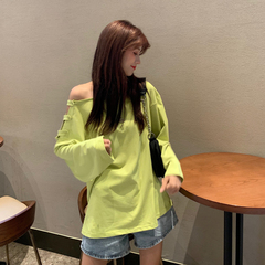 Real price ~ careful machine loose top design sense slim off shoulder long sleeve T-shirt