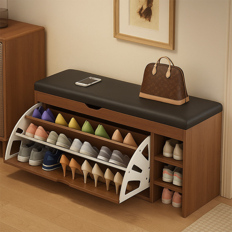 简易鞋架子多层门口家用室内小窄防尘鞋柜出租房用入户翻斗换鞋凳