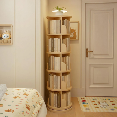 实木旋转书架儿童绘本架卧室立式360度置物架不占地方的书柜圆形