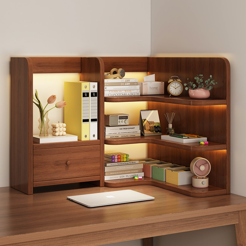 实木书架转角置物架学生宿舍桌上架简易办公桌工位储物架家用书柜