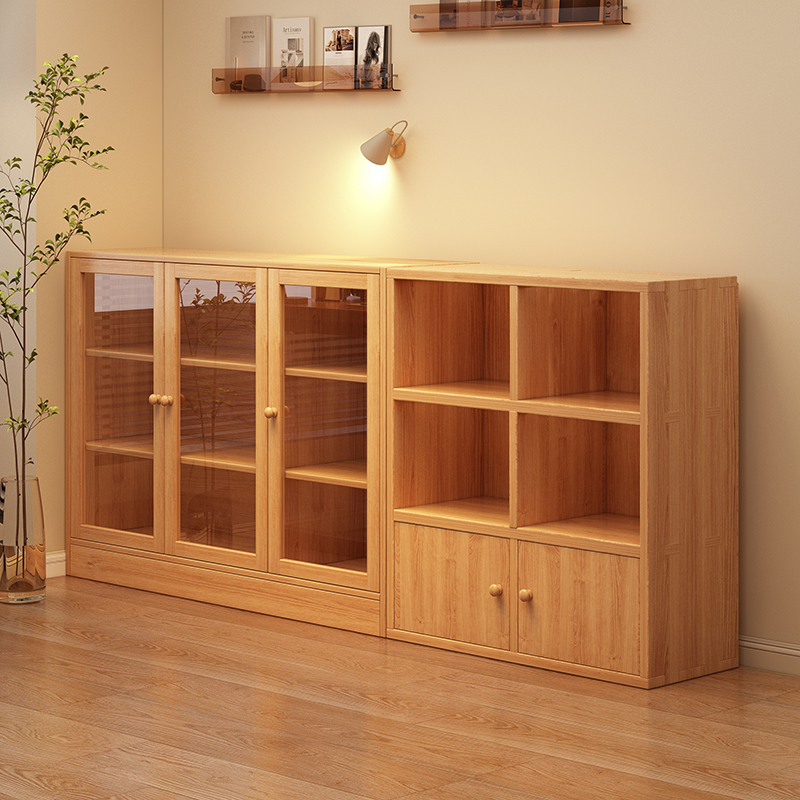 实木落地置物柜格子柜防尘储物柜矮柜自由组合书架幼儿园书柜