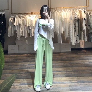 女夏季 高腰垂感直筒休闲裤 莫代尔阔腿裤 薄款 百搭加长拖地裤 面膜裤