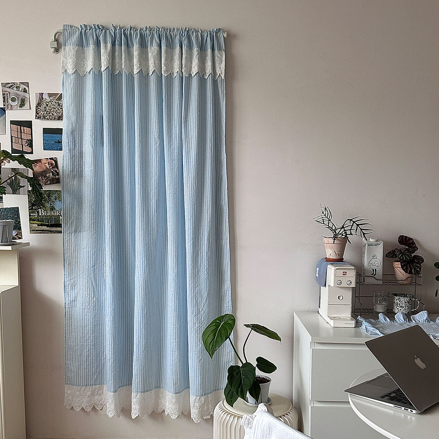 nicethings韩系蓝白条纹花边门帘