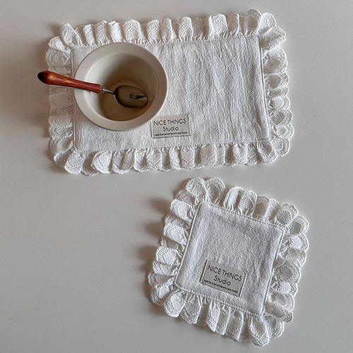 nicethings 韩式ins风爱心花边小餐巾餐垫杯垫双层多用途防尘盖布