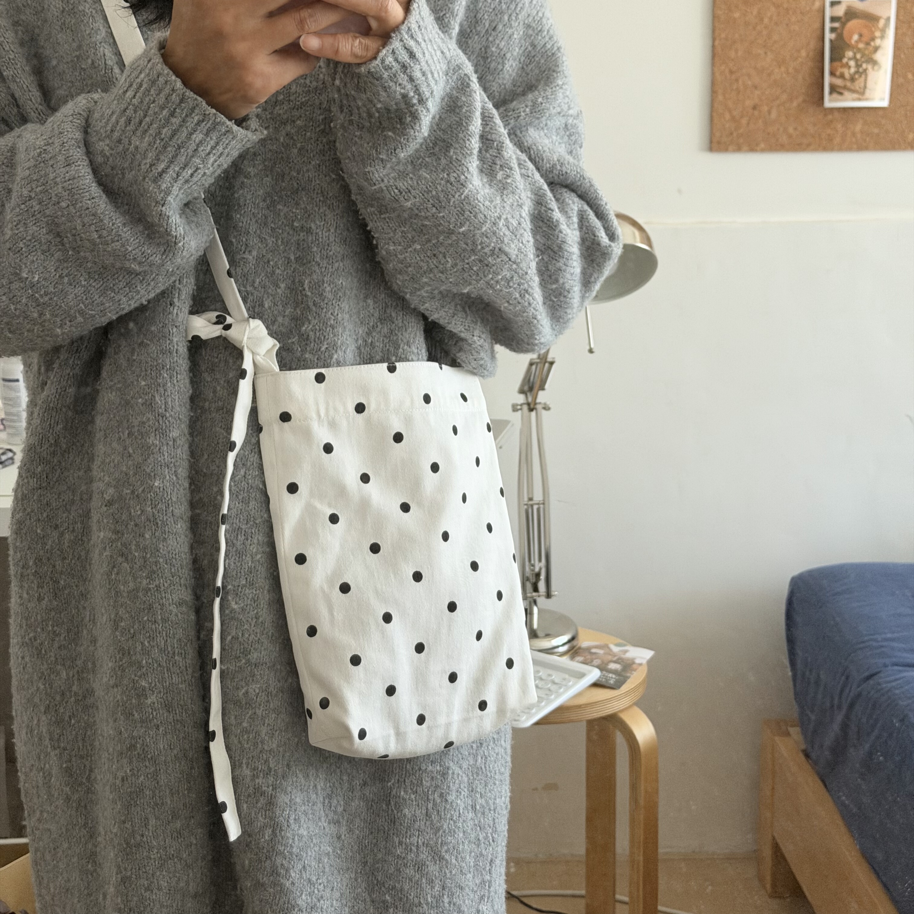 Nice things自制黑白波点斜挎包 随身包包 手机包帆布包