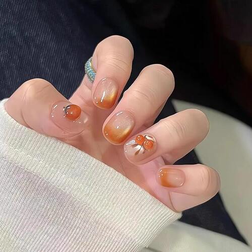f211】穿戴甲柿柿如意卡通立体柿子可爱显白卡通短款新款猫眼美甲