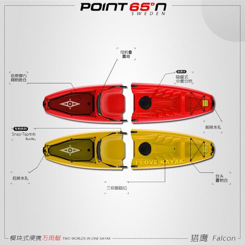 POINT65猎鹰单双多划艇独木舟钓鱼路亚船拆分拼接拼装送桨