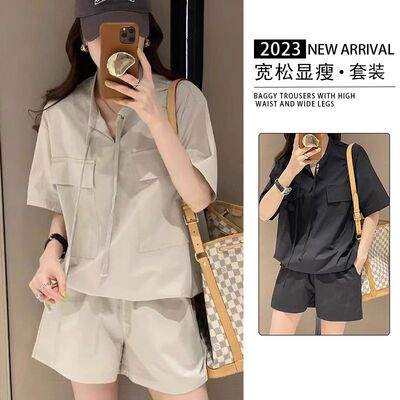 特大码胖mm300斤休闲运动套装女夏季宽松显瘦短袖T恤时短裤两件套