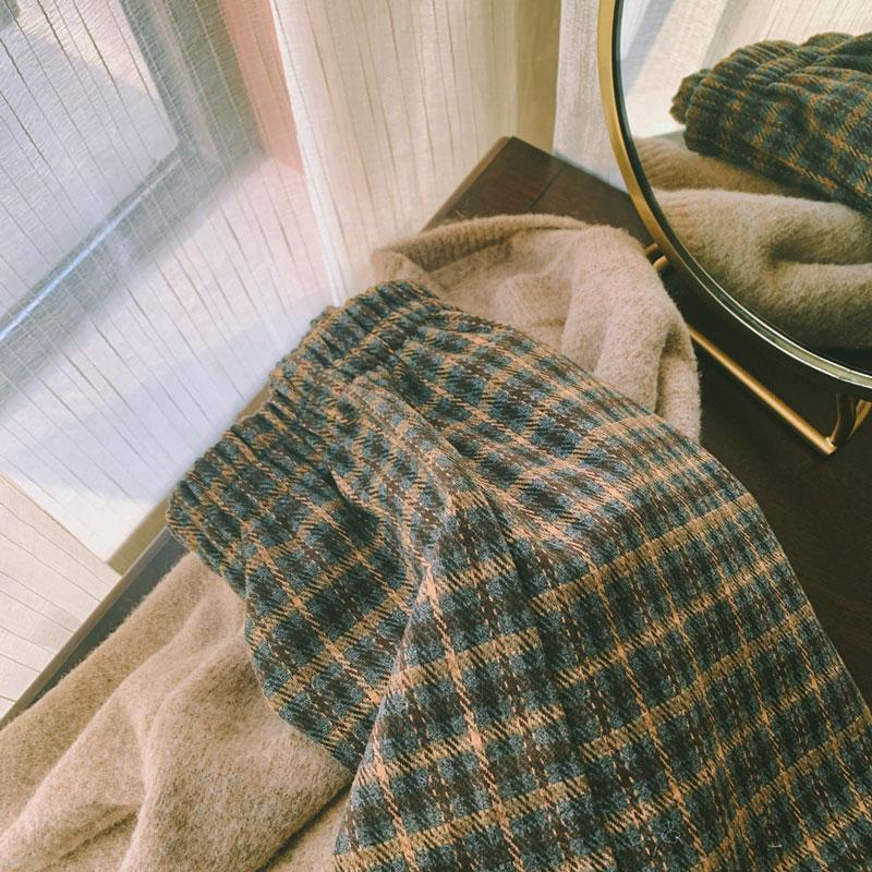 大码毛呢格子半身裙女