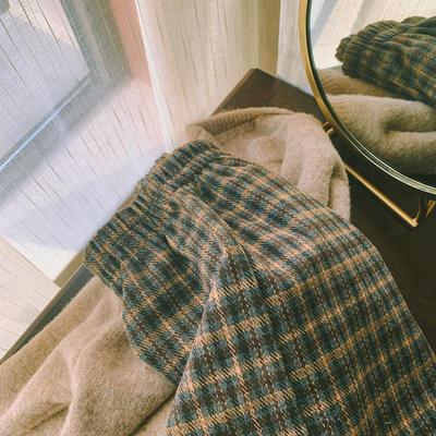 大码毛呢格子半身裙女