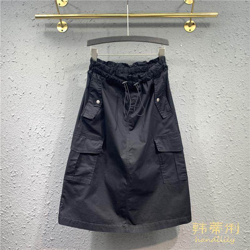 欧货大码胖mm300斤洋气美式复古半身裙子女设计感时尚中长工装裙