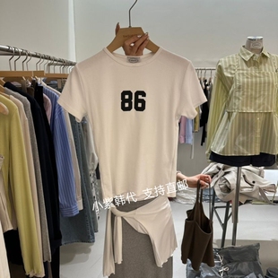 韩国东大门代购BAGUETTE-P 26春夏新款数字印花圆领短袖T恤女