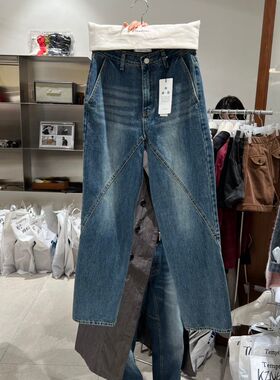 TEMPTING韩国东大门代购2025秋冬女装新款高腰显瘦直筒牛仔裤女