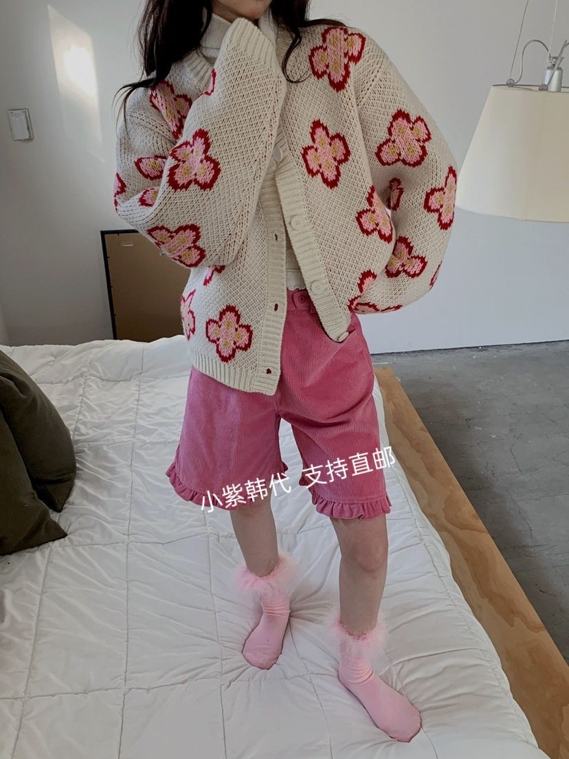 韩国东大门代购JKICHI 25冬新款时尚百搭减龄花朵针织开衫毛衣女