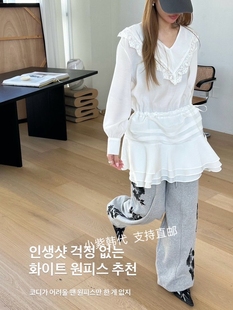 2026春女装韩国东大门代购ZEROZERO 蕾丝拼接气质V领衬衫连衣裙女