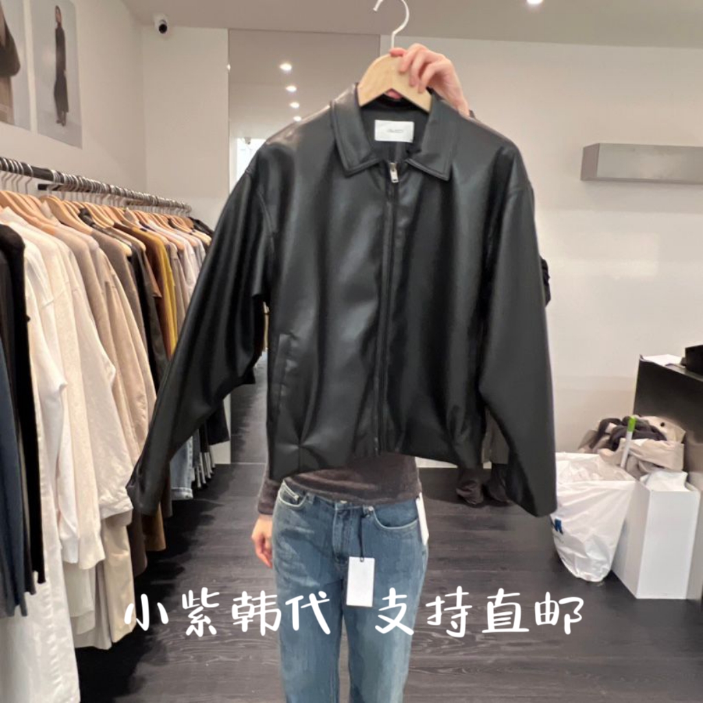 OBJECT韩国东大门代购2025秋季新女装翻领拉链港风宽松长袖PU外套