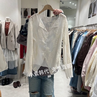 26春韩国东大门代购 SSEMIENNE 女装新款时尚百搭V领长袖蕾丝衫女