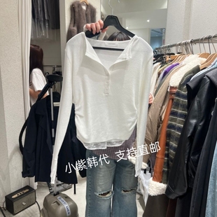 韩国东大门代购SSEMIENNE 26春新款女装圆领长袖蕾丝边收腰T恤女