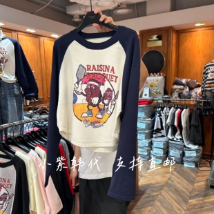 P韩国东大门代购 圆领长袖 2025秋季 女装 卡通图案T恤女 新款 GARMENT